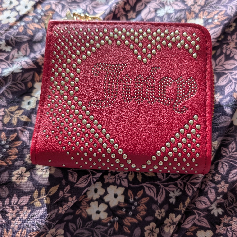 Juicy Couture Red Studded Heart Zip Wallet